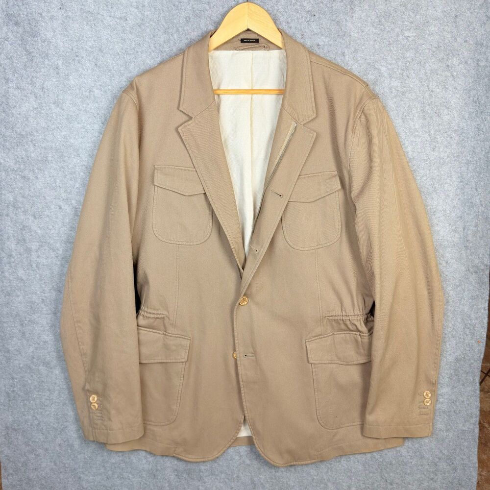 Massimo Dutti XXL (fits XL) Beige Cotton Safari Blazer Field Jacket Utility